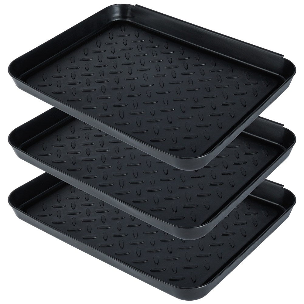 Set of 3 black durable shoe mats, connectable