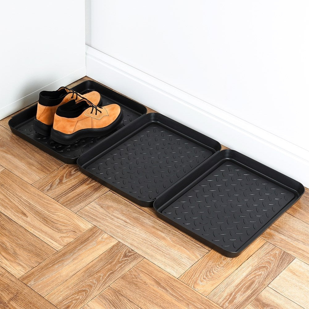 Set of 3 black durable shoe mats, connectable