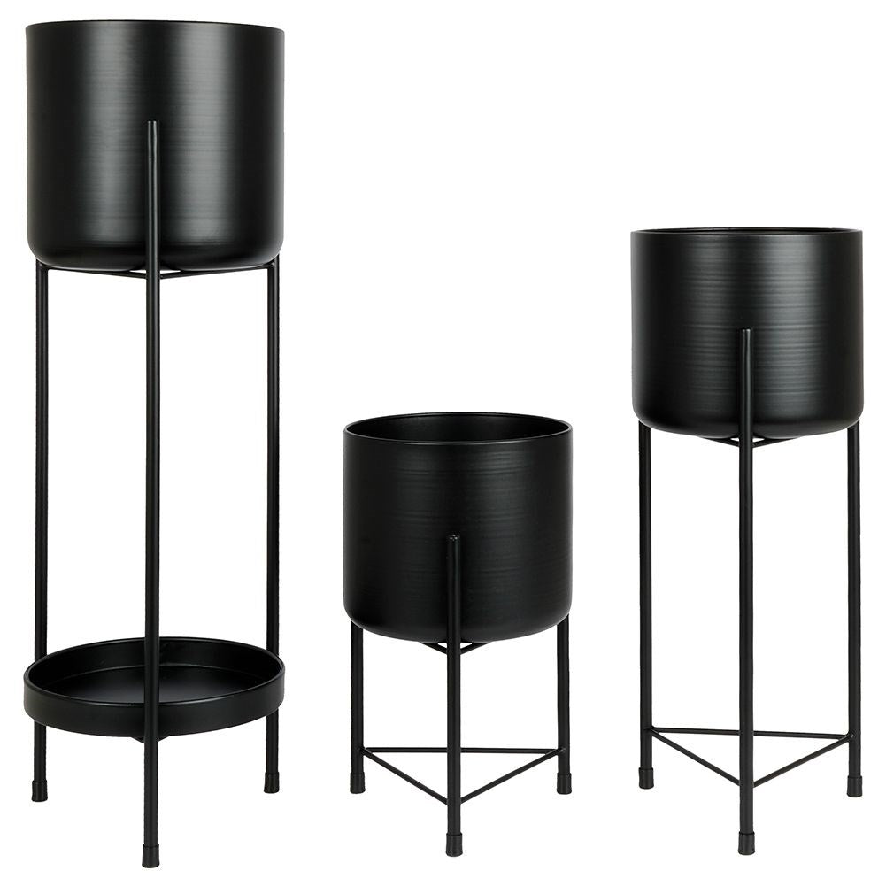 Set of 3 black flower pots on a stand for elegance