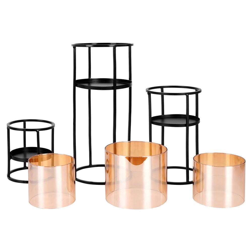 Set of 3 black metal candlesticks for tealights and regular candles
