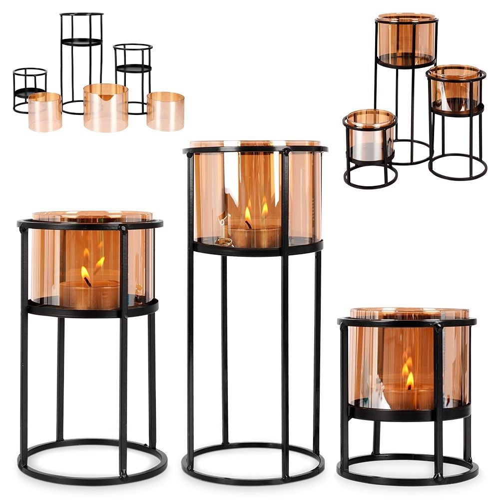 Set of 3 black metal candlesticks for tealights and regular candles