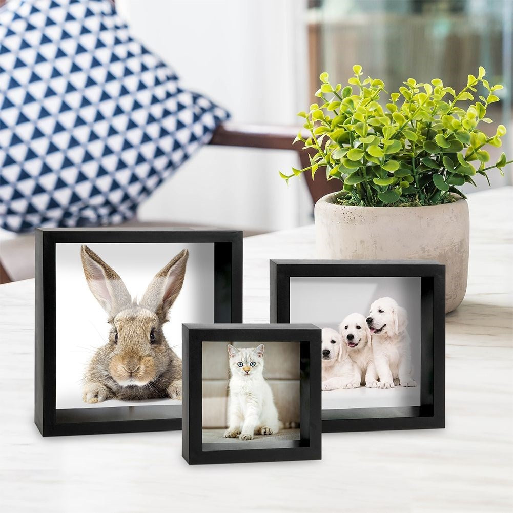 Set of 3 black photo frames in different sizes with glass front
