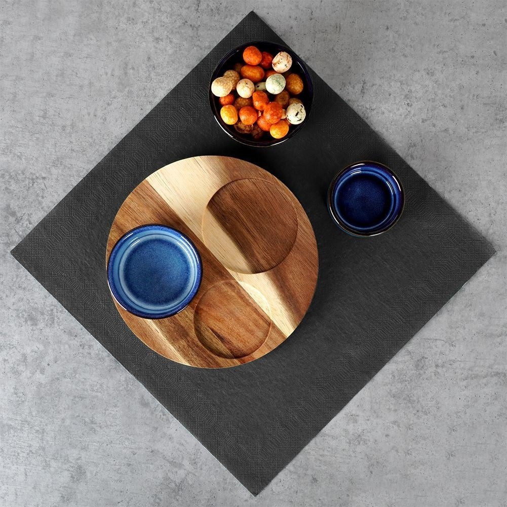 Set of 3 bowls on acacia tray for snacks and dips