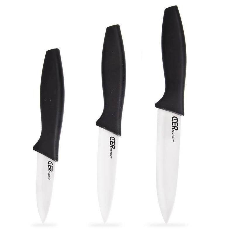 Set of 3 ceramic knives with ergonomic non-slip handles