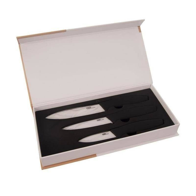 Set of 3 ceramic knives with ergonomic non-slip handles
