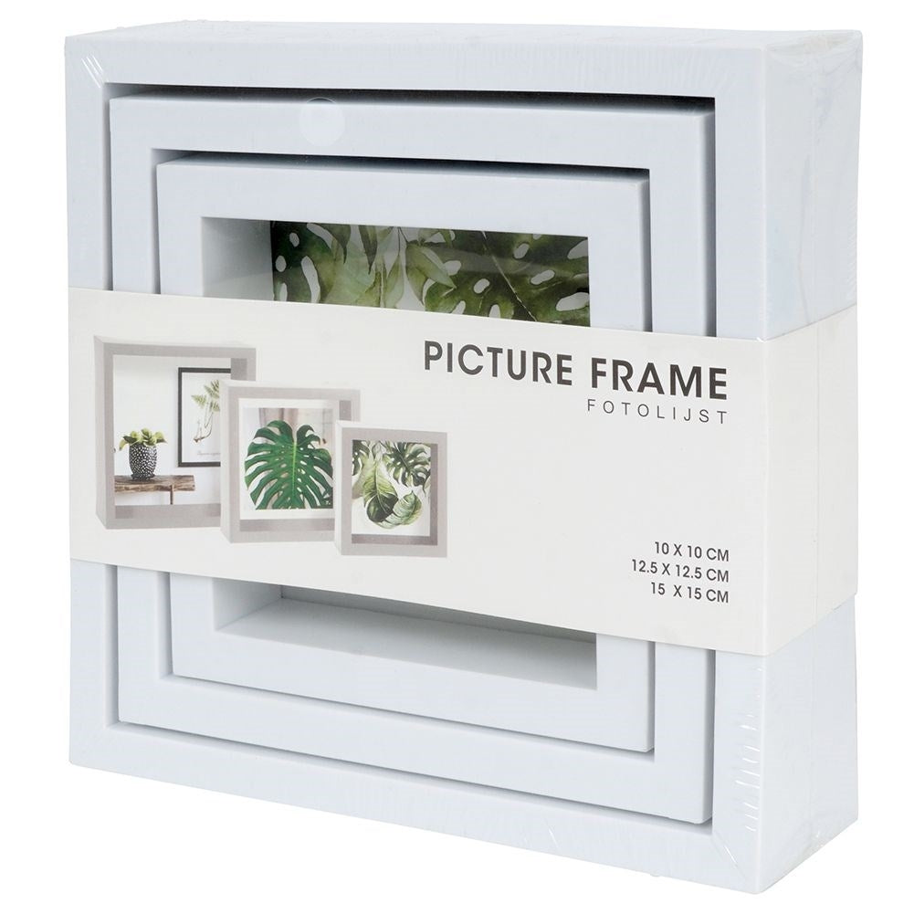 Set of 3 deep white photo frames in different sizes
