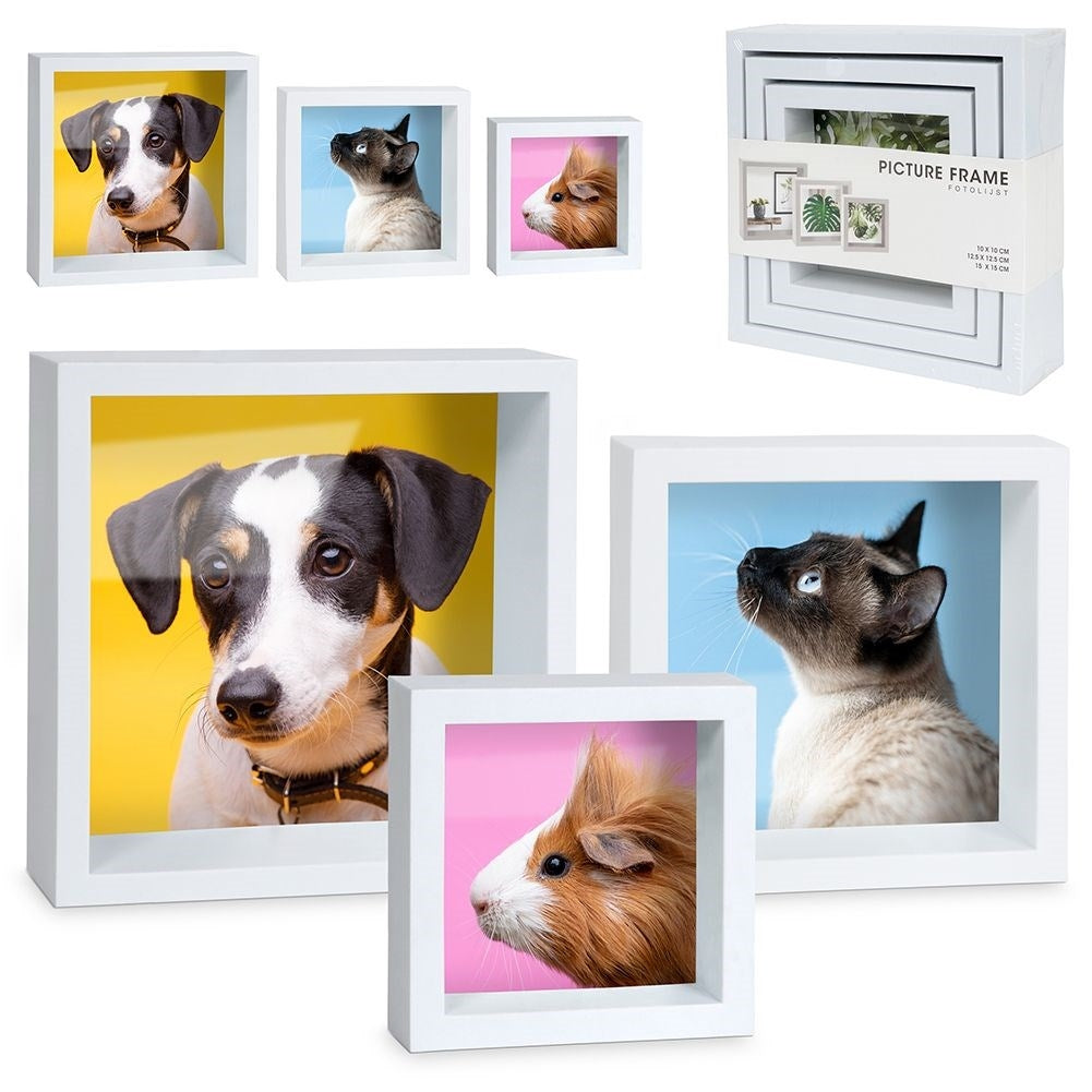 Set of 3 deep white photo frames in different sizes