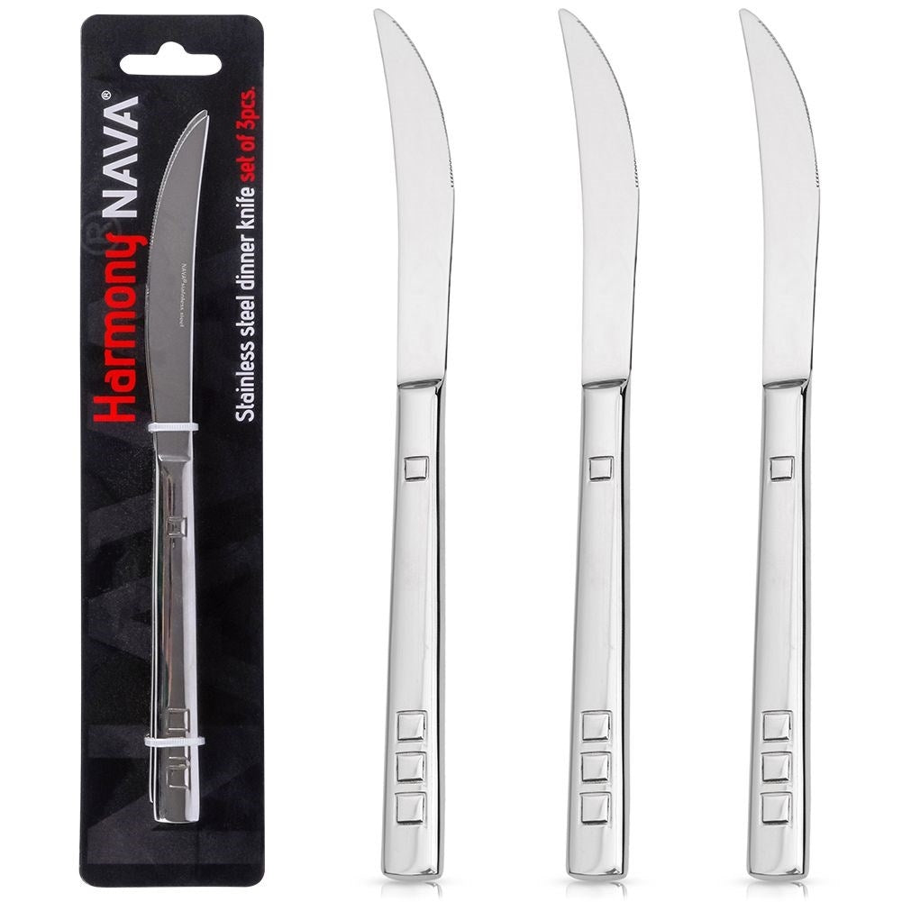 Set of 3 dinner knives in stainless steel, dishwasher safe