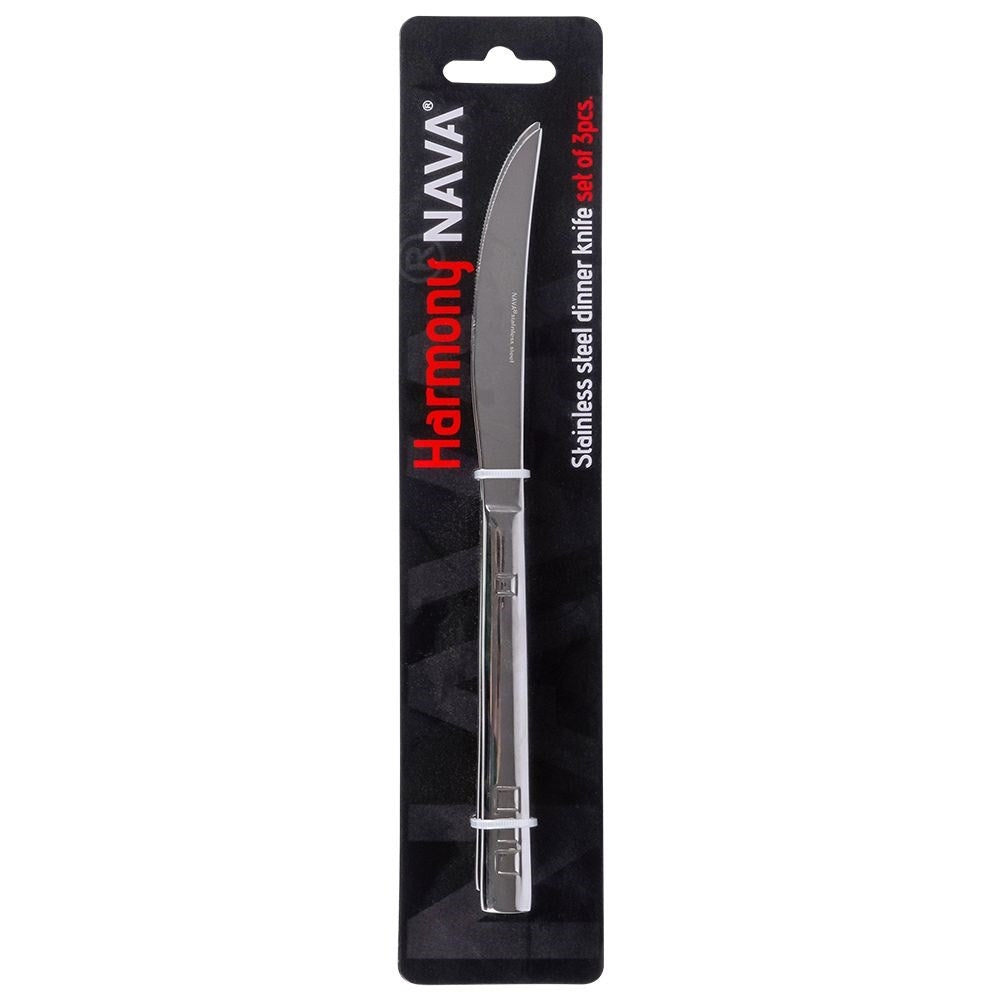 Set of 3 dinner knives in stainless steel, dishwasher safe