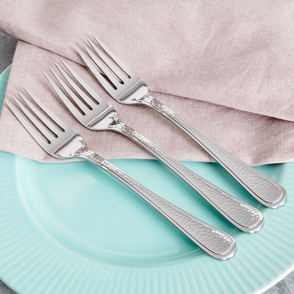 Set of 3 forks in hammered stainless steel, 20.5 cm