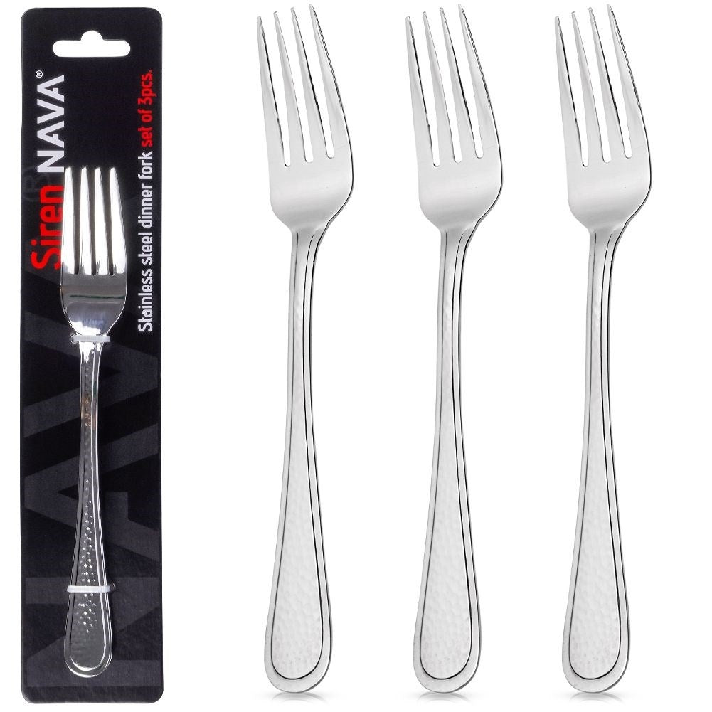 Set of 3 forks in hammered stainless steel, 20.5 cm