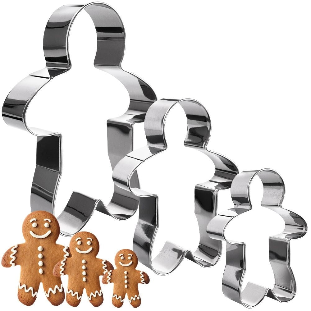 Set of 3 gingerbread men in stainless steel for Christmas baking