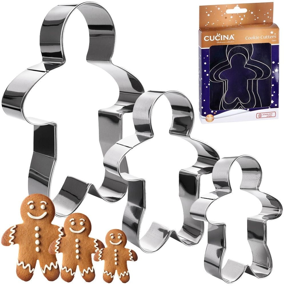 Set of 3 gingerbread men in stainless steel for Christmas baking