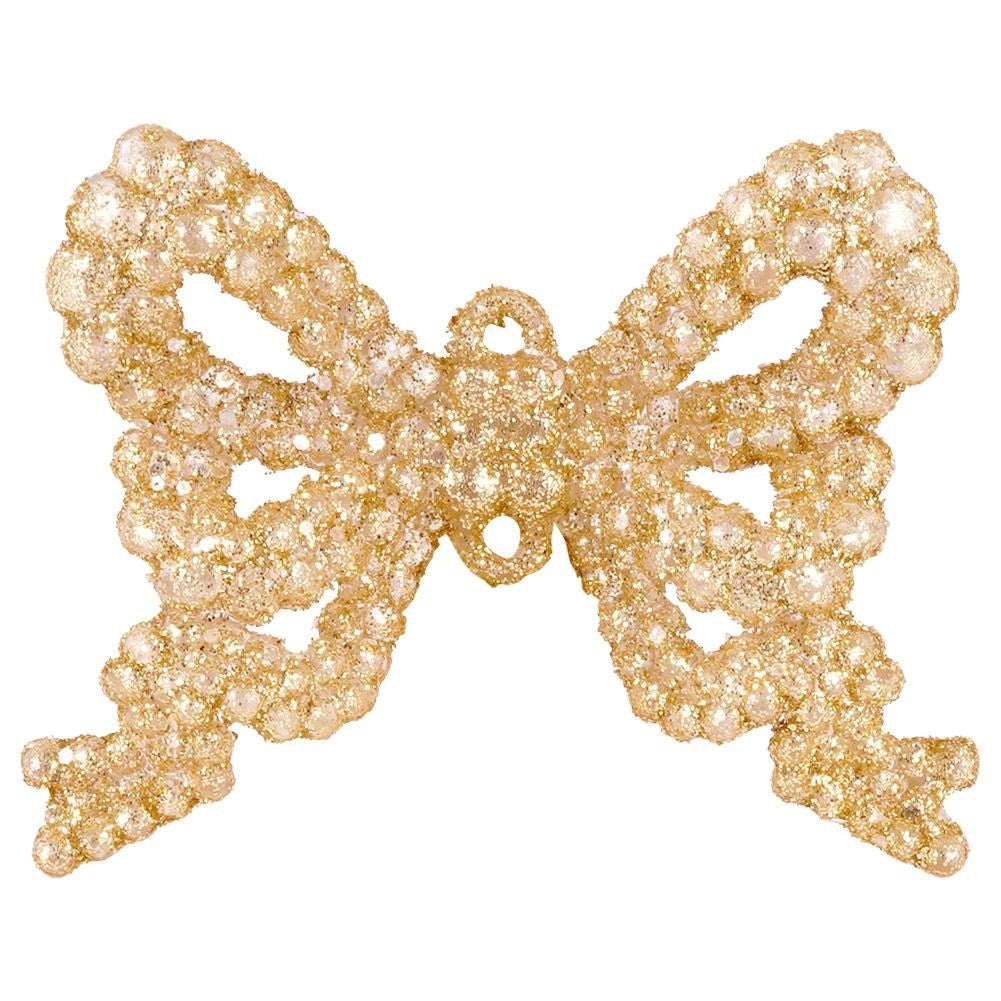Set of 3 glittering Christmas baubles in the shape of a bow