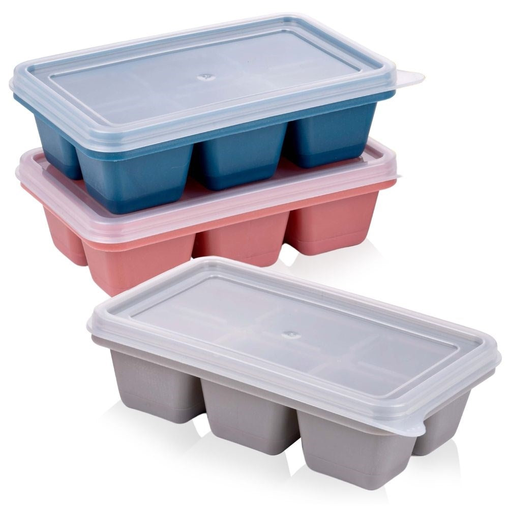 Set of 3 ice molds with lids and flexible bottoms
