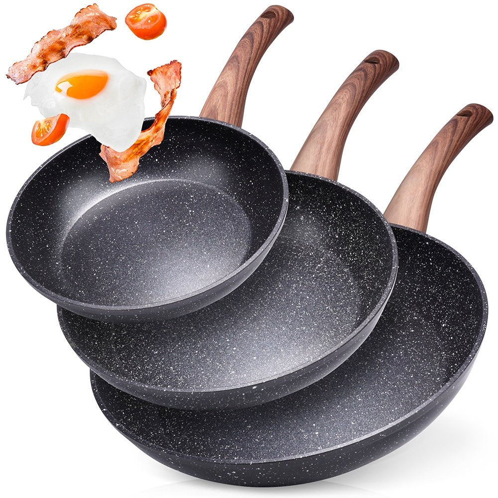 Set of 3 non-stick frying pans for all stoves, dishwasher safe