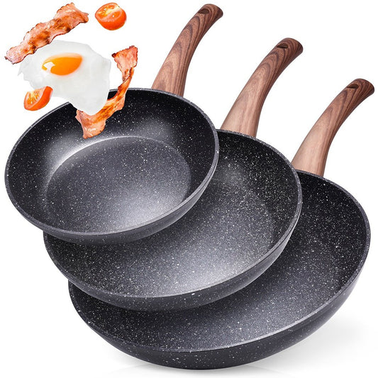Set of 3 non-stick frying pans for all stoves, dishwasher safe