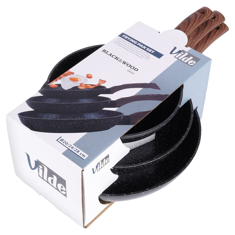 Set of 3 non-stick frying pans for all stoves, dishwasher safe