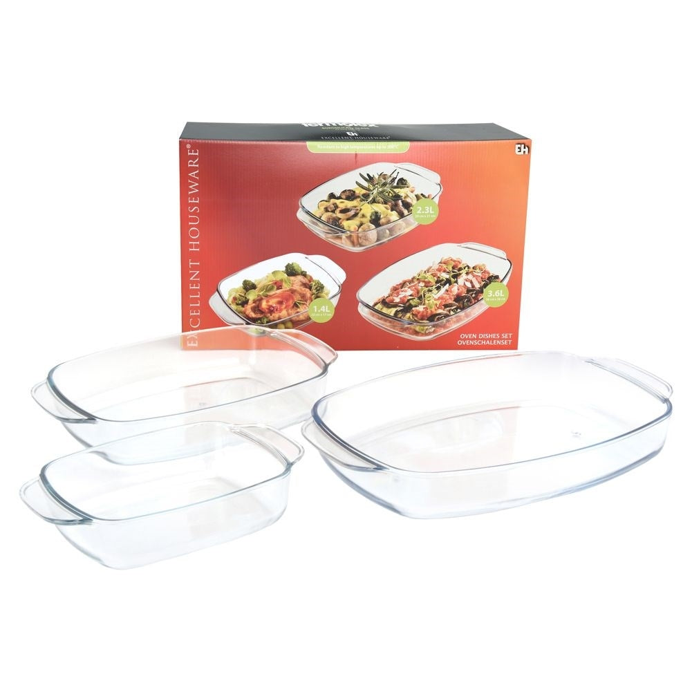 Set of 3 oven forms in heat-resistant glass