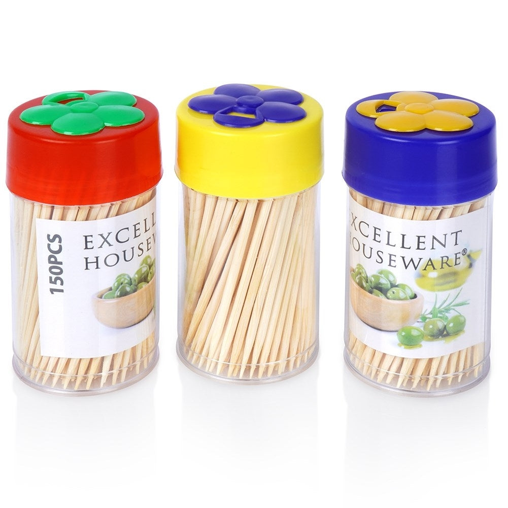 Set of 3 packs of wooden toothpicks, 150 pcs per pack