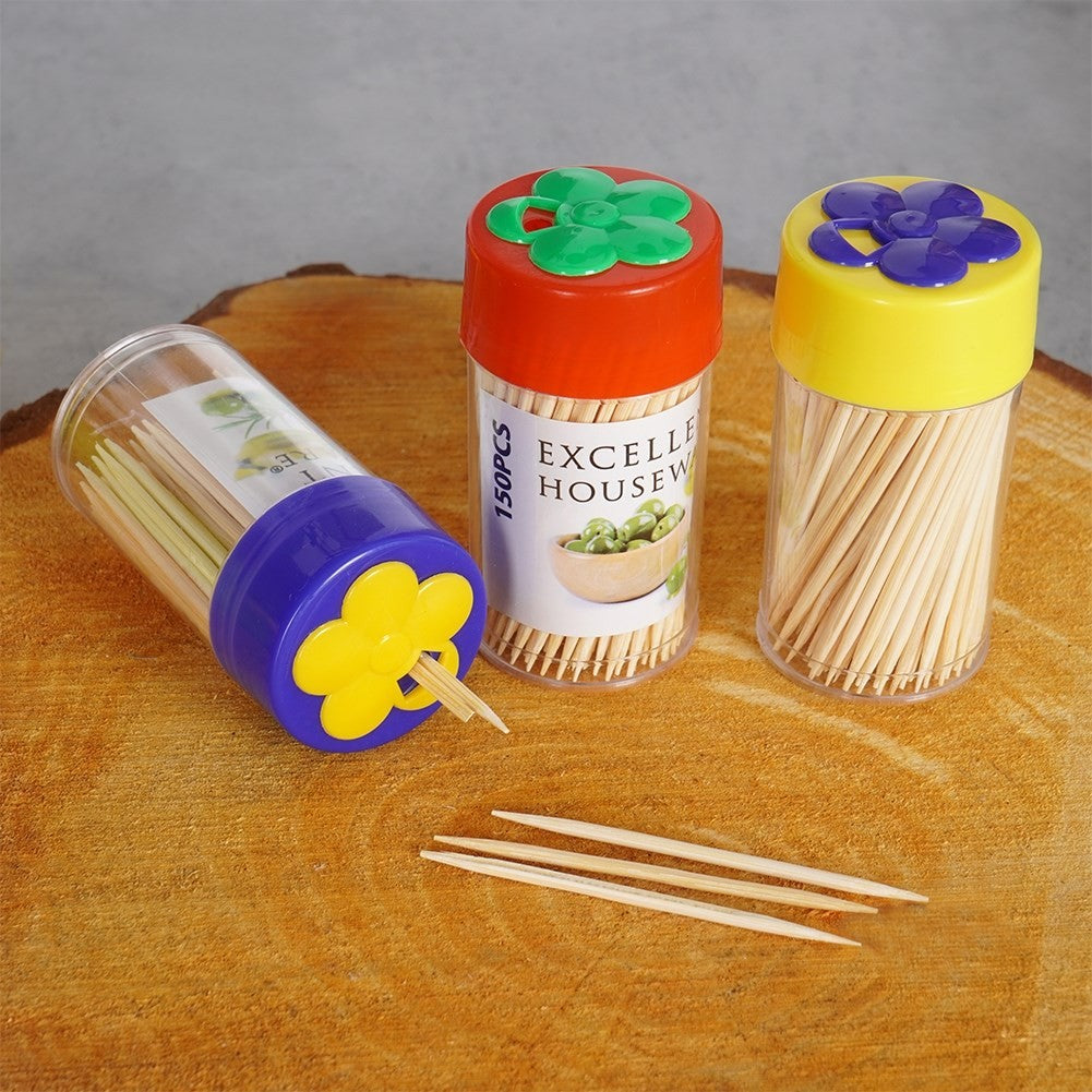 Set of 3 packs of wooden toothpicks, 150 pcs per pack