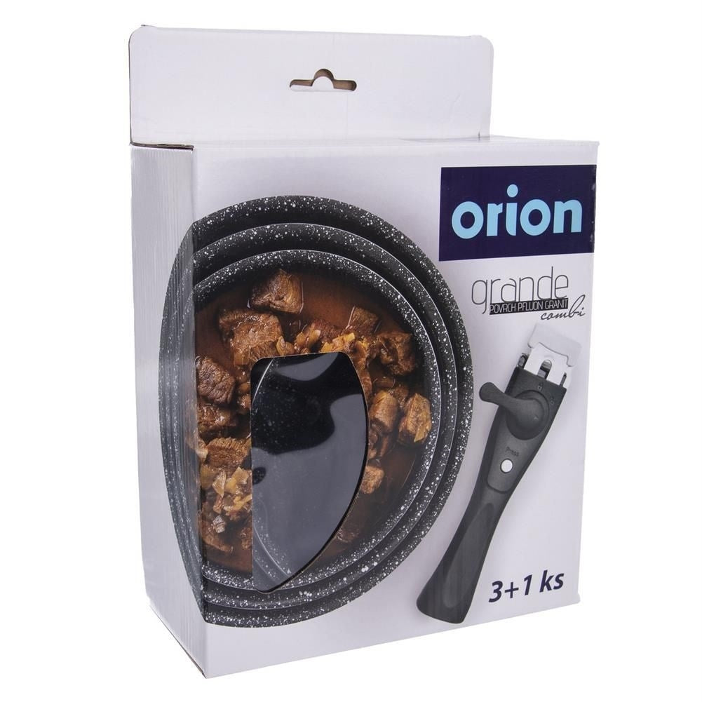 Set of 3 pans: removable handle, non-stick, induction