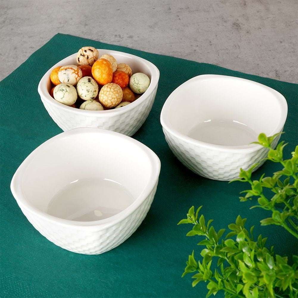 Set of 3 serving bowls in white porcelain, dishwasher safe