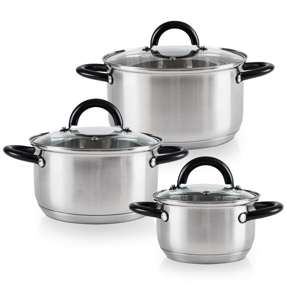 Set of 3 stainless steel pans for all stoves