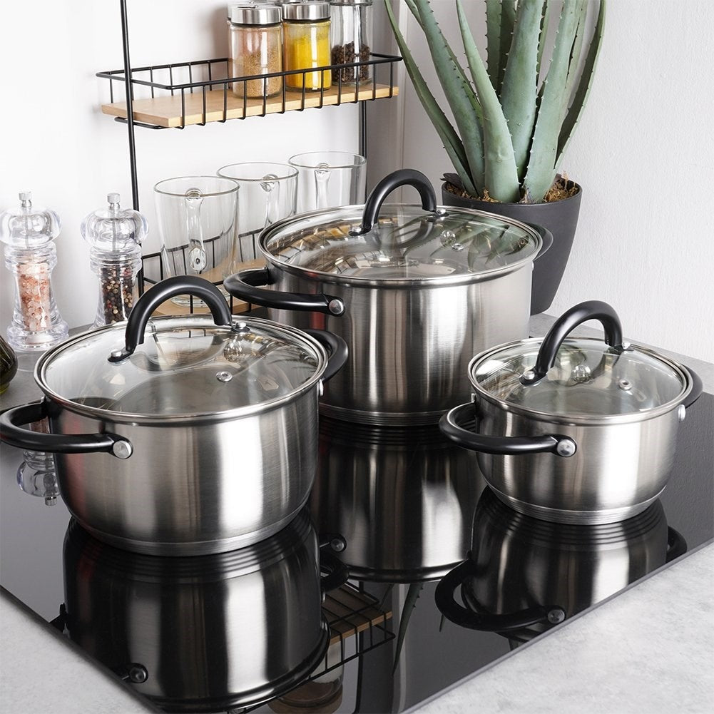 Set of 3 stainless steel pans for all stoves