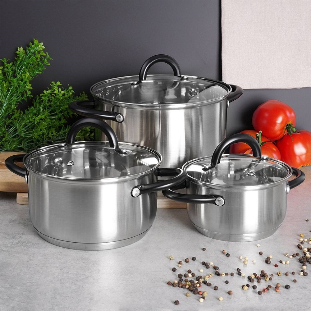 Set of 3 stainless steel pans for all stoves
