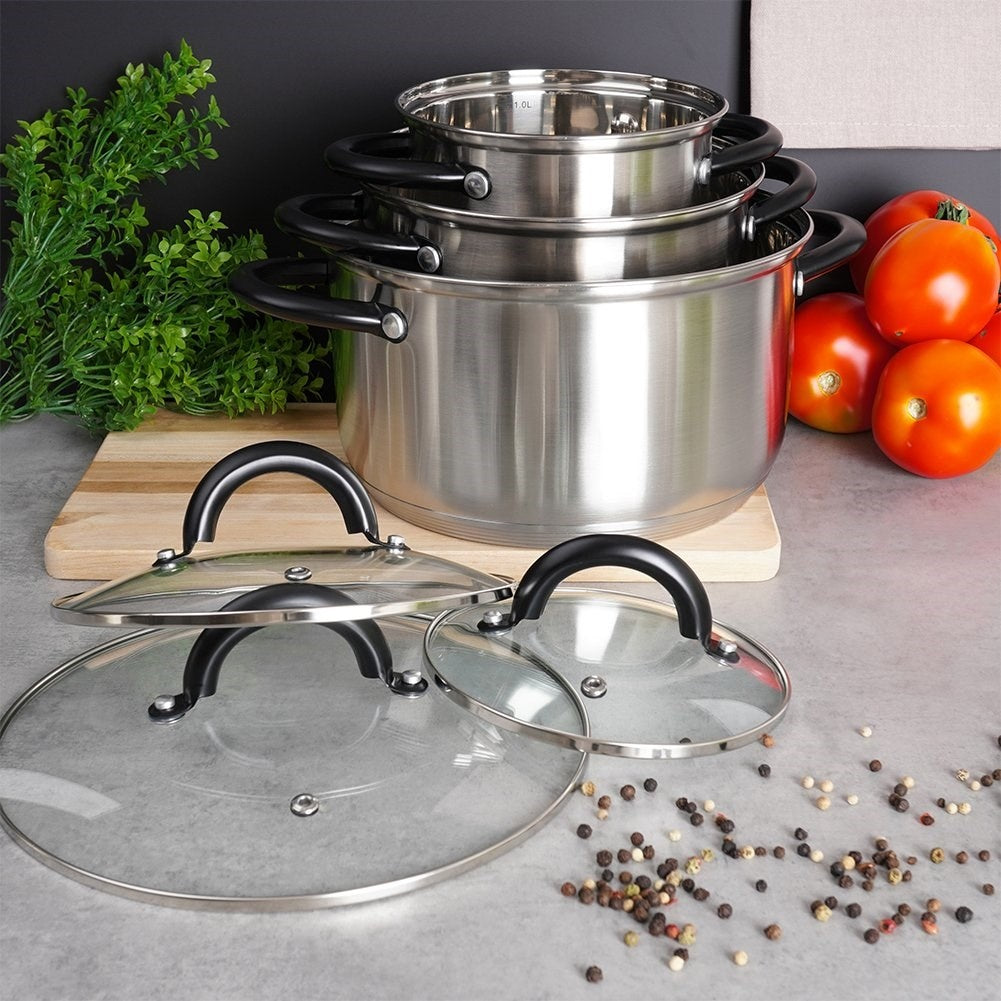 Set of 3 stainless steel pans for all stoves