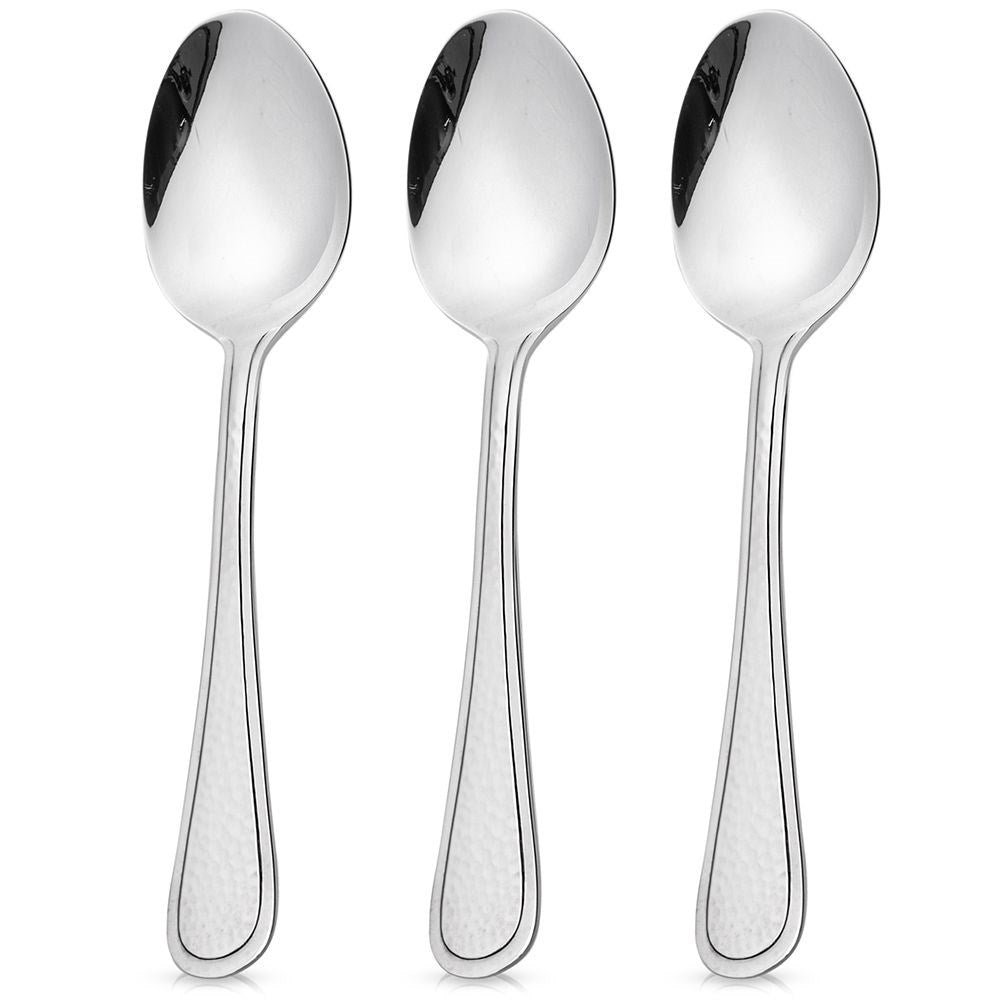 Set of 3 stainless steel spoons, hammered effect, dishwasher safe
