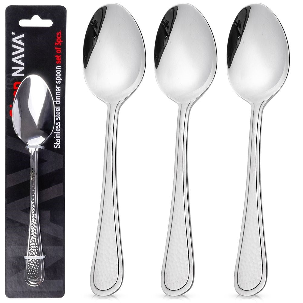 Set of 3 stainless steel spoons, hammered effect, dishwasher safe