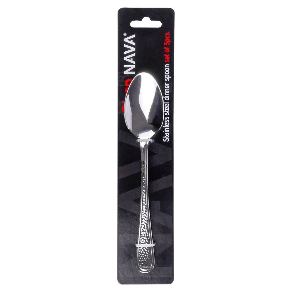 Set of 3 stainless steel spoons, hammered effect, dishwasher safe