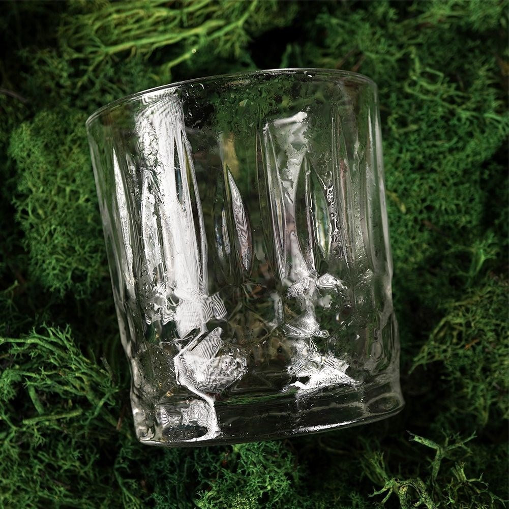 Set of 3 thick glasses with different decorations, dishwasher safe