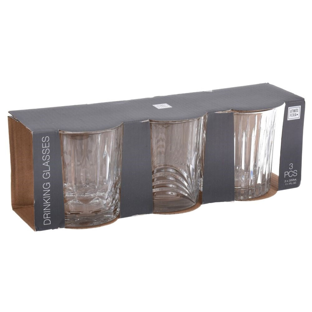 Set of 3 thick glasses with different decorations, dishwasher safe