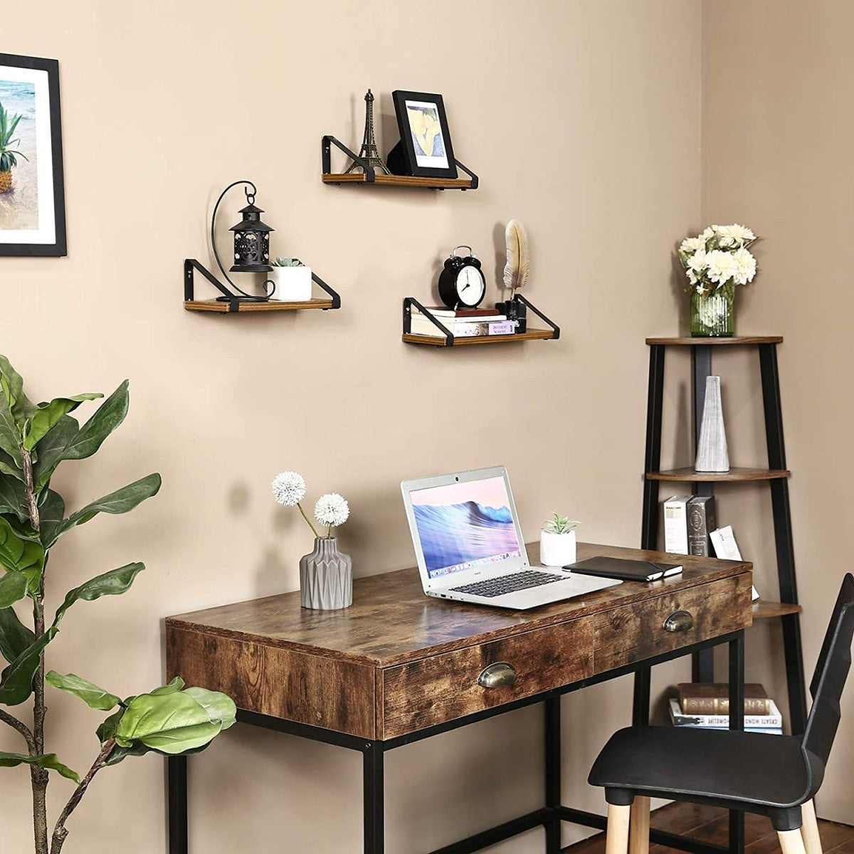 Set of 3 wooden Loft hanging shelves