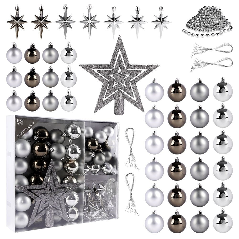 Set of 45 Unbreakable Christmas Baubles and Sparkling Star
