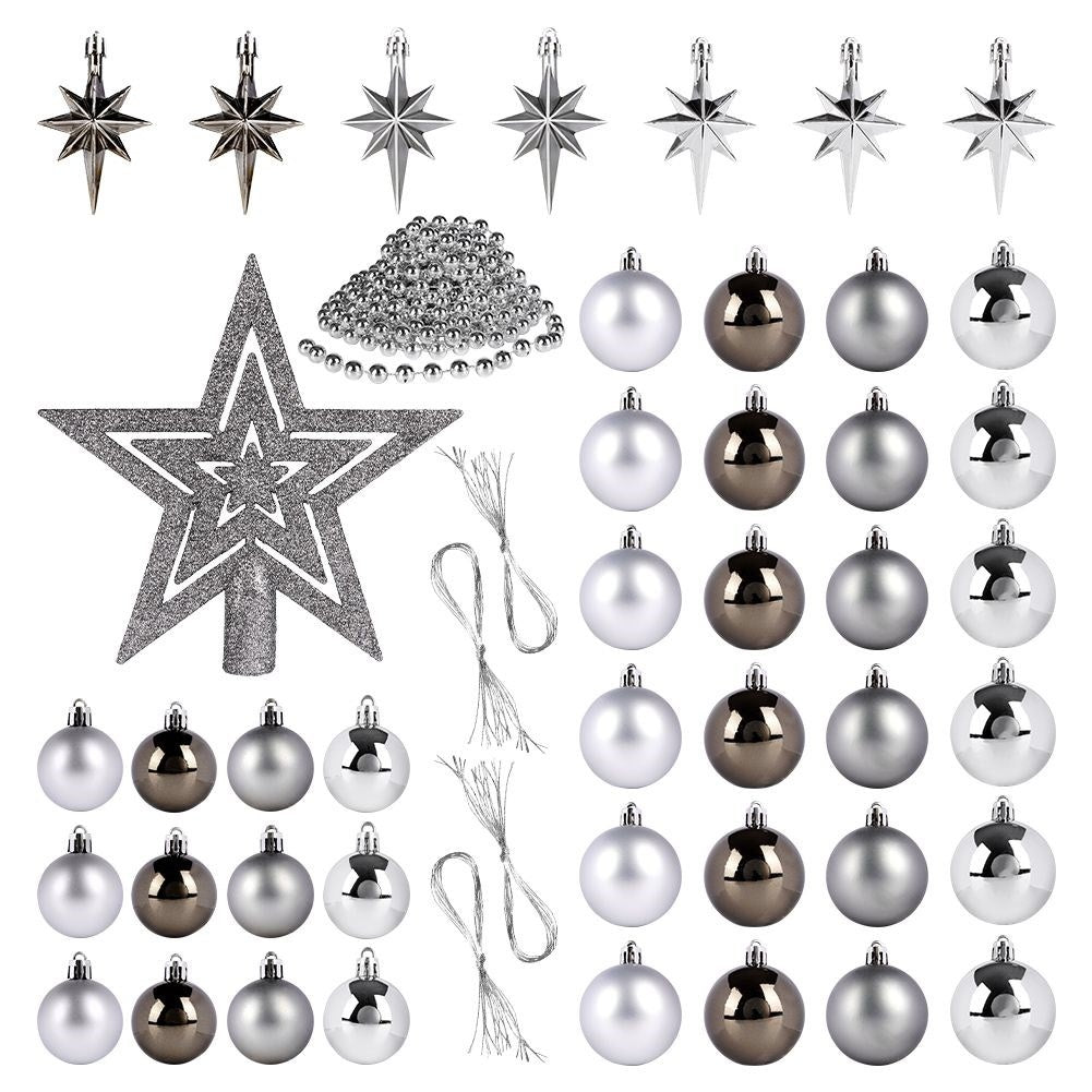 Set of 45 Unbreakable Christmas Baubles and Sparkling Star