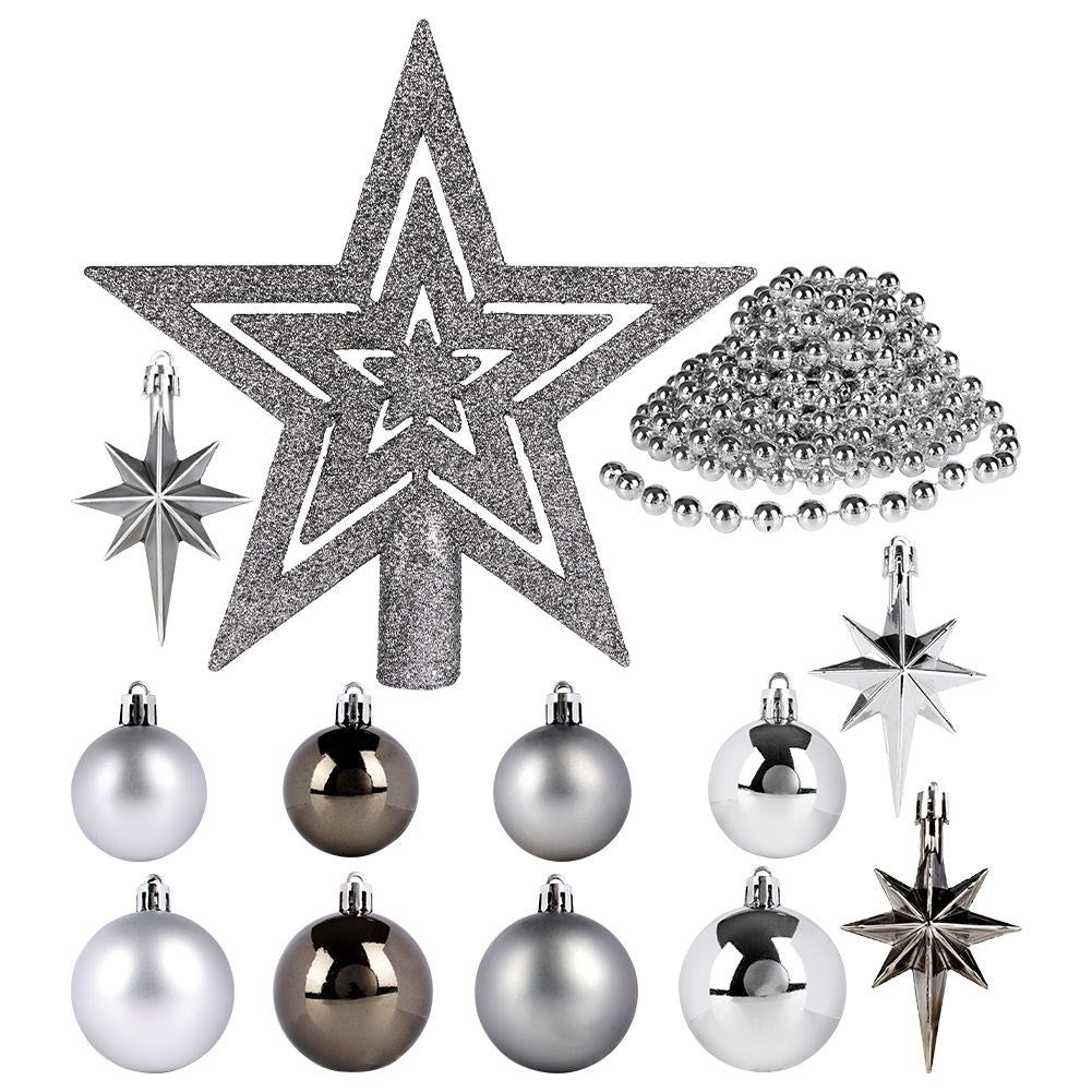 Set of 45 Unbreakable Christmas Baubles and Sparkling Star