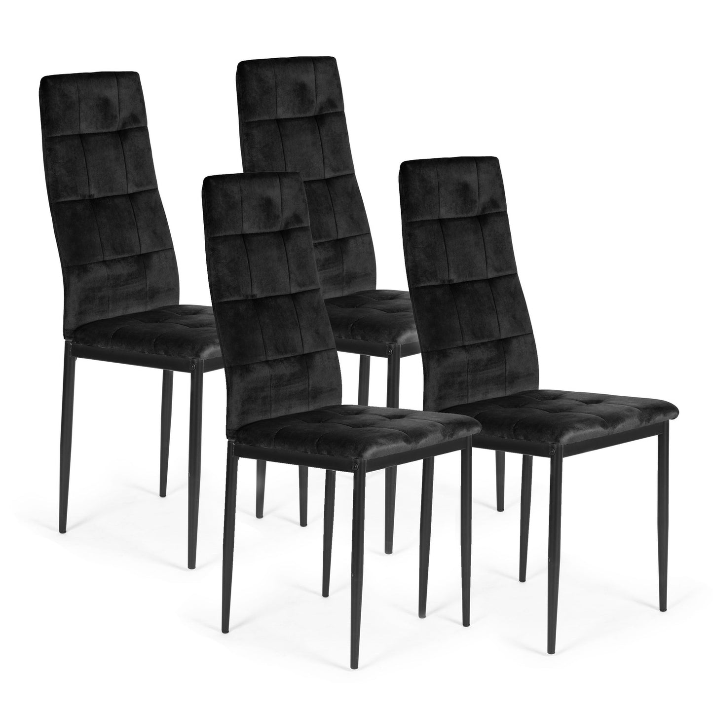 Set of 4 Chairs Black Velour Chair for Dining Room and Living Room ModernHome
