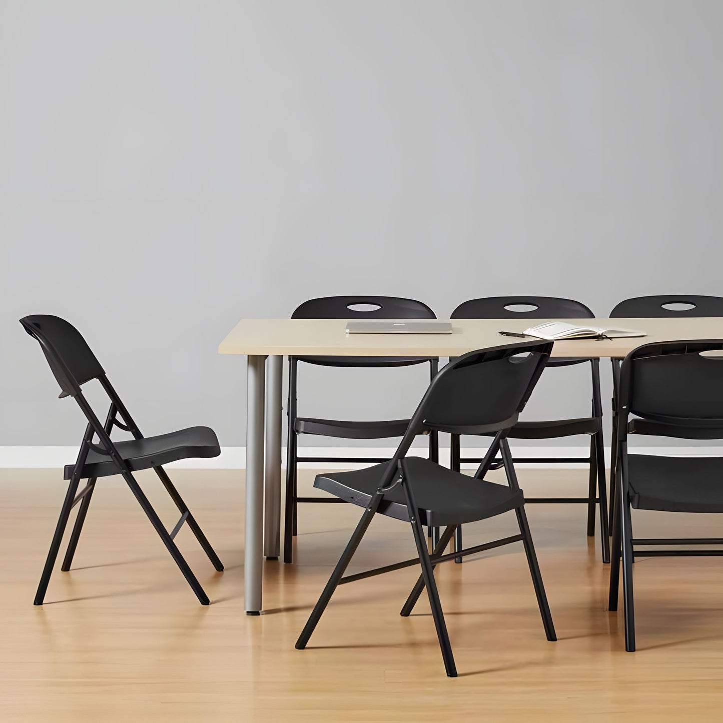 Set of 4 Folding Chairs – Catering Set, Metal & HDPE, Black ModernHome