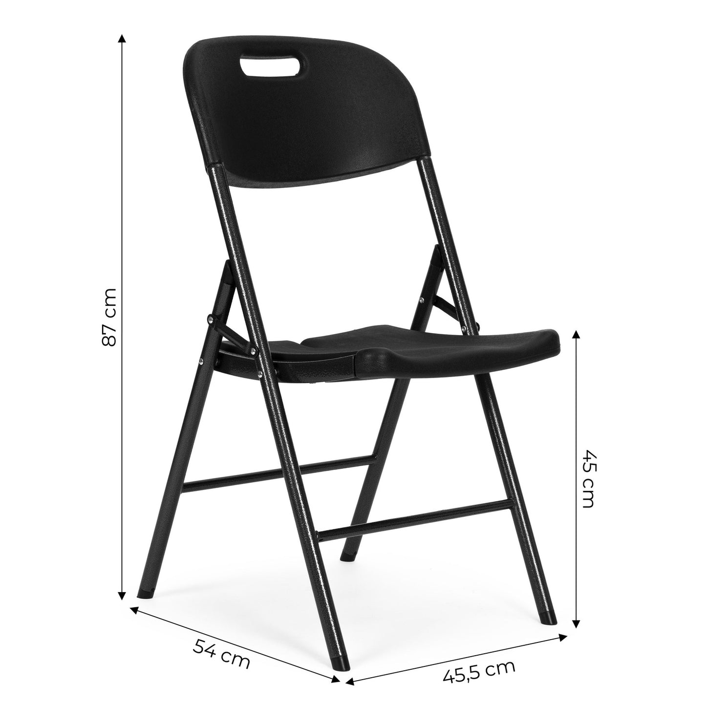 Set of 4 Folding Chairs – Catering Set, Metal & HDPE, Black ModernHome