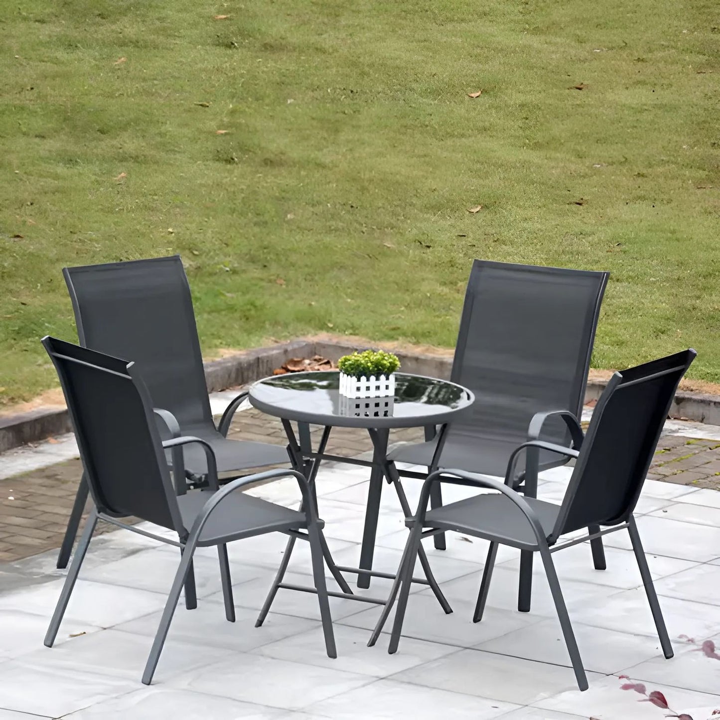Set of 4 Garden Chairs for Terrace or Balcony Grey MultiGarden