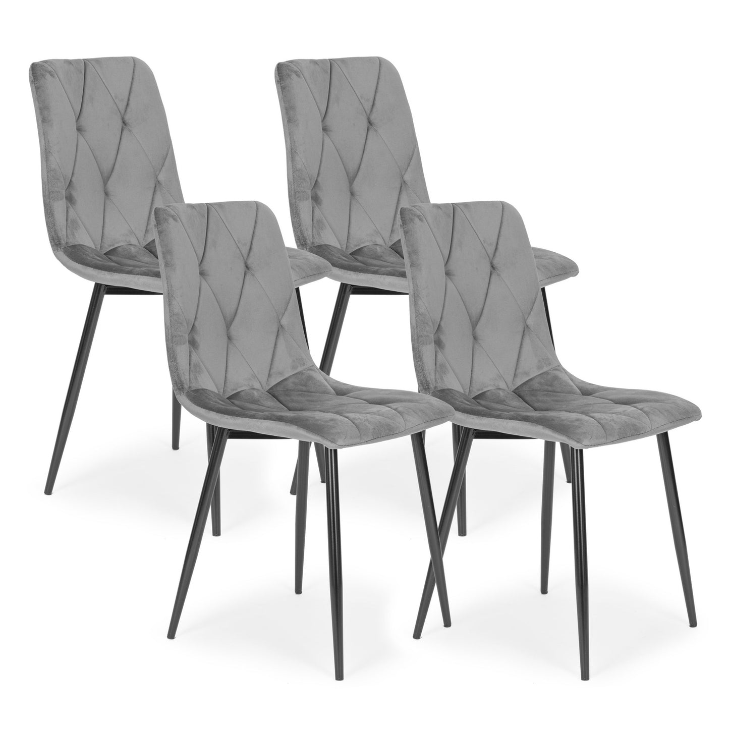 Set of 4 Quilted Velvet Chairs for Dining and Living Room Grey ModernHome