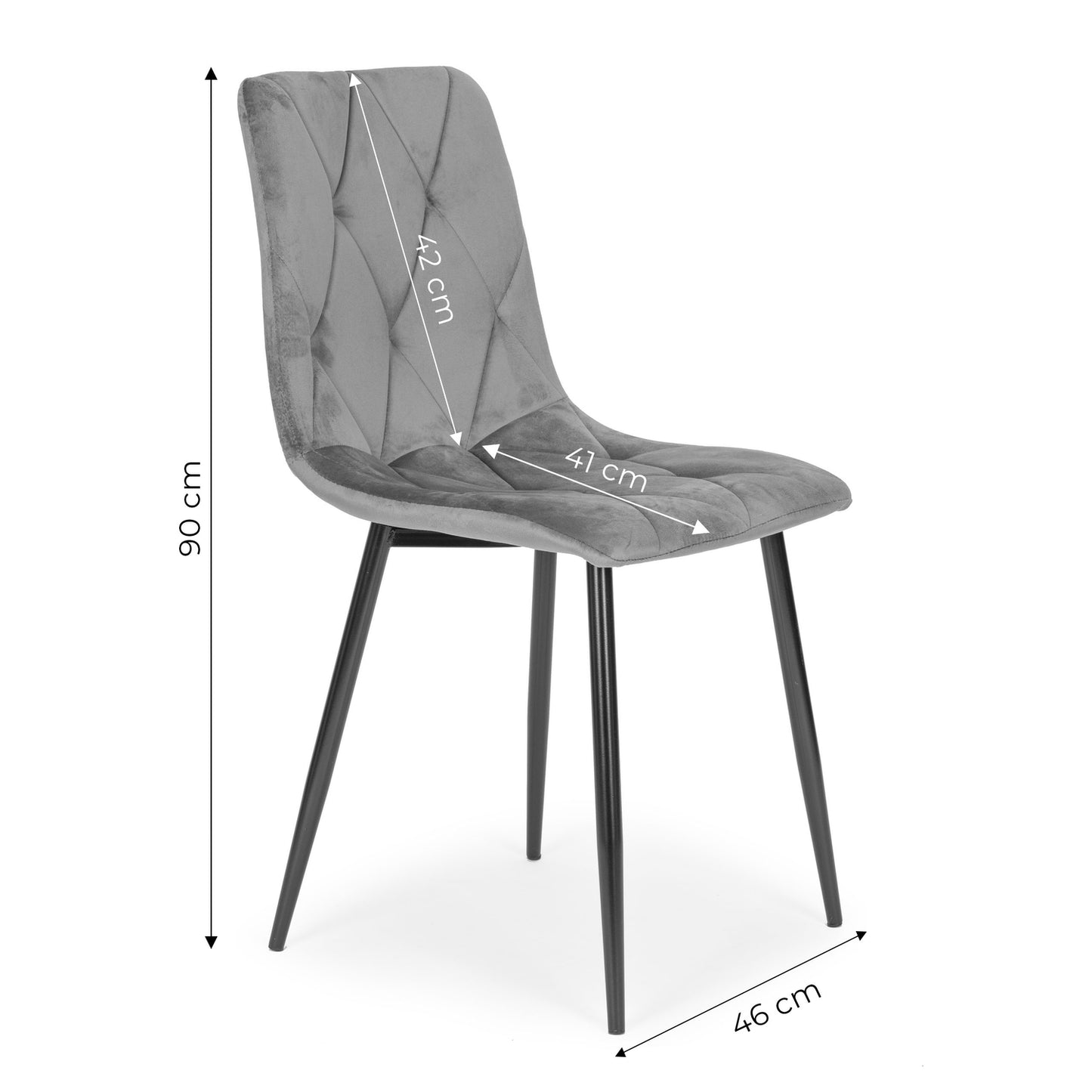 Set of 4 Quilted Velvet Chairs for Dining and Living Room Grey ModernHome