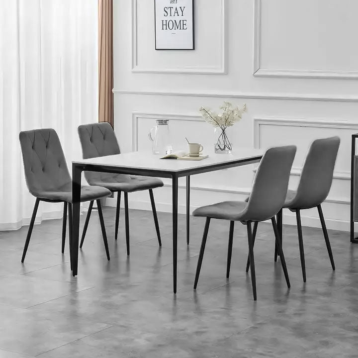 Set of 4 Quilted Velvet Chairs for Dining and Living Room Grey ModernHome