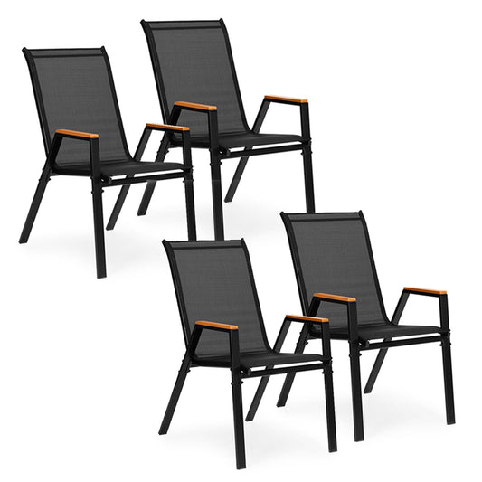 Set of 4 Stackable Garden Chairs, Black, Steel & Mesh