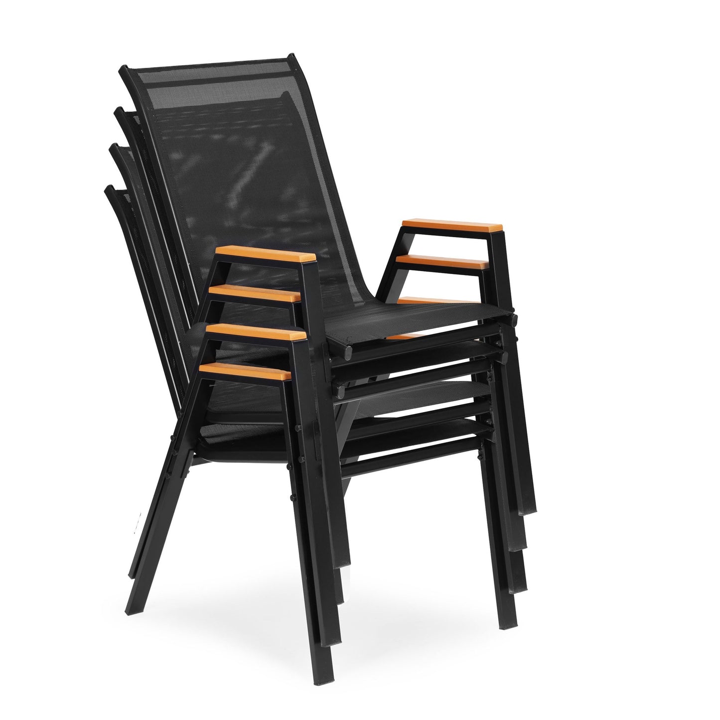 Set of 4 Stackable Garden Chairs, Black, Steel & Mesh