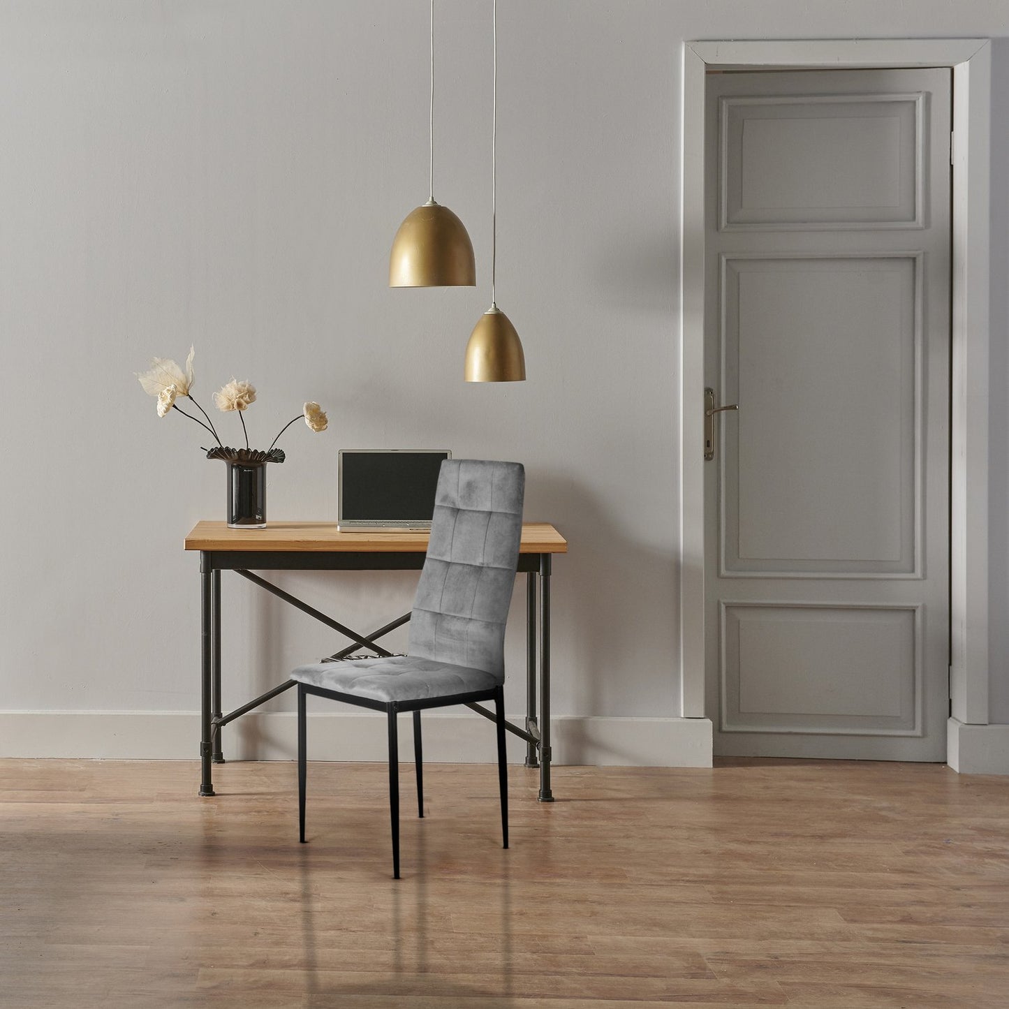 Set of 4 Velvet Chairs for Dining and Living Room Grey ModernHome